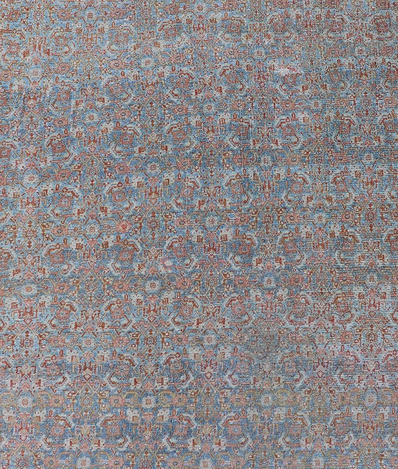 Antique Persian Gallery Senneh Runner with All - Over Herati Design in Light Blue, light green yellow. Antique Persian Gallery runner Persian Senneh in Wool with All - Over Design in light blue, yellow green , red, ivory and Muted tones. Keivan Woven Arts/... - Keivan Woven ArtsEMB - 22203 - 15456 - 21119Rug