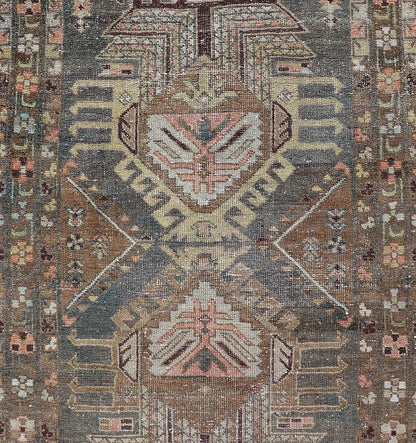 Heriz Antique Persian Rug with Geometric Medallions in Steal Blue, Brown & Peach. Keivan Woven Arts / rug EMB - 22204 - 15460, country of origin / type: Iran / Heriz Serapi, circa 1900 Measures: 3'1 x 13'10 This magnificent Heriz runner woven in the... - Keivan Woven ArtsEMB - 22204 - 15460 - 21125