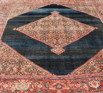 Antique Persian Sultanabad Rug With Medallion and Navy Blue Field. Country of Origin: Iran; Type: Sultanabad; Design: Floral, Floral Medallion, All - Over; Keivan Woven Arts: rug EMB - 22206 - 15091; Persian rug, Antique Persian Rug, Antique Persian Sultanab... - Keivan Woven ArtsEMB - 22206 - 15091 - 20728Rug