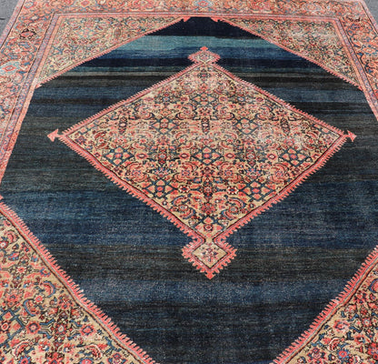 Antique Persian Sultanabad Rug With Medallion and Navy Blue Field. Country of Origin: Iran; Type: Sultanabad; Design: Floral, Floral Medallion, All - Over; Keivan Woven Arts: rug EMB - 22206 - 15091; Persian rug, Antique Persian Rug, Antique Persian Sultanab... - Keivan Woven ArtsEMB - 22206 - 15091 - 20728Rug