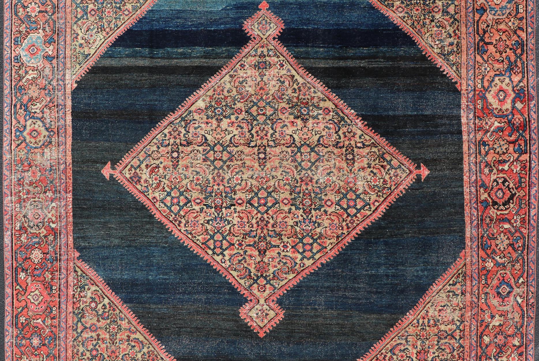 Antique Persian Sultanabad Rug With Medallion and Navy Blue Field. Country of Origin: Iran; Type: Sultanabad; Design: Floral, Floral Medallion, All - Over; Keivan Woven Arts: rug EMB - 22206 - 15091; Persian rug, Antique Persian Rug, Antique Persian Sultanab... - Keivan Woven ArtsEMB - 22206 - 15091 - 20728Rug