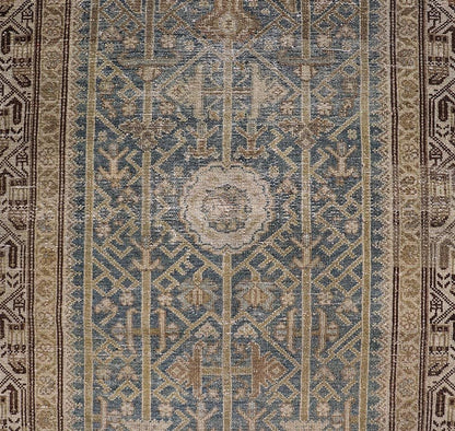 Long Antique Persian Malayer Runner in Gray, Blue, Green with All - Over Design. Keivan Woven Arts / rug EMB - 22207 - 15090, country of origin / type: Iran / Malayer, circa 1910. Measures: 3'3 x 17'0 This antique Malayer runner from 1910s Persia feat... - Keivan Woven ArtsEMB - 22207 - 15090 - 20722