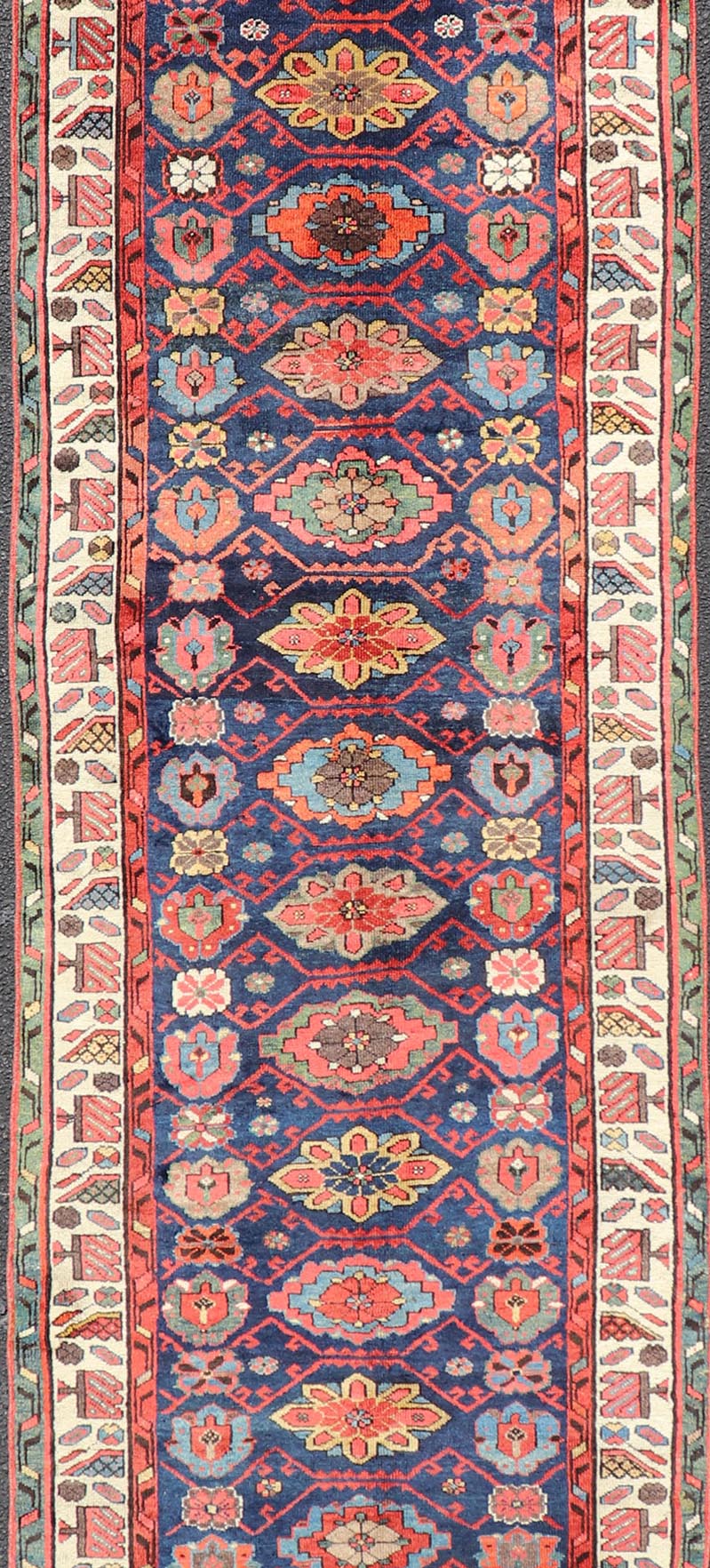 Colorful Antique N.W. Persian Runner with Sub - Geometric All - Over Floral Motifs. Keivan Woven Arts / rug EMB - 22209 - 15089, country of origin / type: Iran / N.W. Persian, circa 1920 Measures: 3'2 x 13'3 This Northwest Persian runner features a ... - Keivan Woven ArtsEMB - 22209 - 15089 - 20716Rug