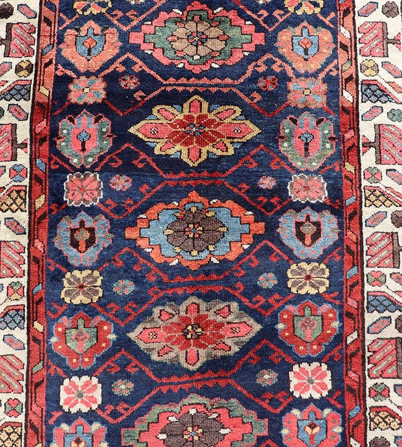 Colorful Antique N.W. Persian Runner with Sub - Geometric All - Over Floral Motifs. Keivan Woven Arts / rug EMB - 22209 - 15089, country of origin / type: Iran / N.W. Persian, circa 1920 Measures: 3'2 x 13'3 This Northwest Persian runner features a ... - Keivan Woven ArtsEMB - 22209 - 15089 - 20716Rug