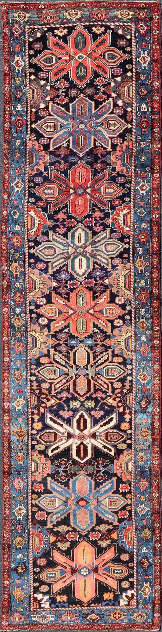 Antique Persian Bidjar Runner with All - Over Geometric Floral Medallion Design. Keivan Woven Arts / rug EMB - 22211 - 15455, country of origin / type: Iran / Bidjar, circa 1900. Measures: 4'1 x 17'0 This magnificent Bidjar with an exquisite, all - ... - Keivan Woven ArtsEMB - 22211 - 15455 - 21131