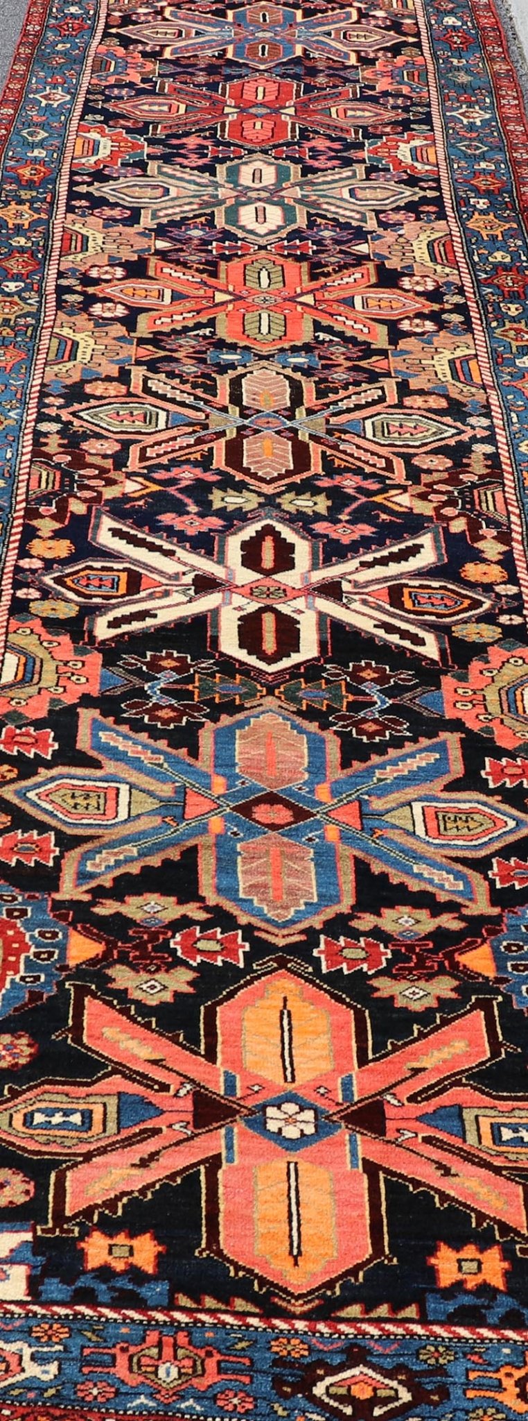 Antique Persian Bidjar Runner with All - Over Geometric Floral Medallion Design. Keivan Woven Arts / rug EMB - 22211 - 15455, country of origin / type: Iran / Bidjar, circa 1900. Measures: 4'1 x 17'0 This magnificent Bidjar with an exquisite, all - ... - Keivan Woven ArtsEMB - 22211 - 15455 - 21131