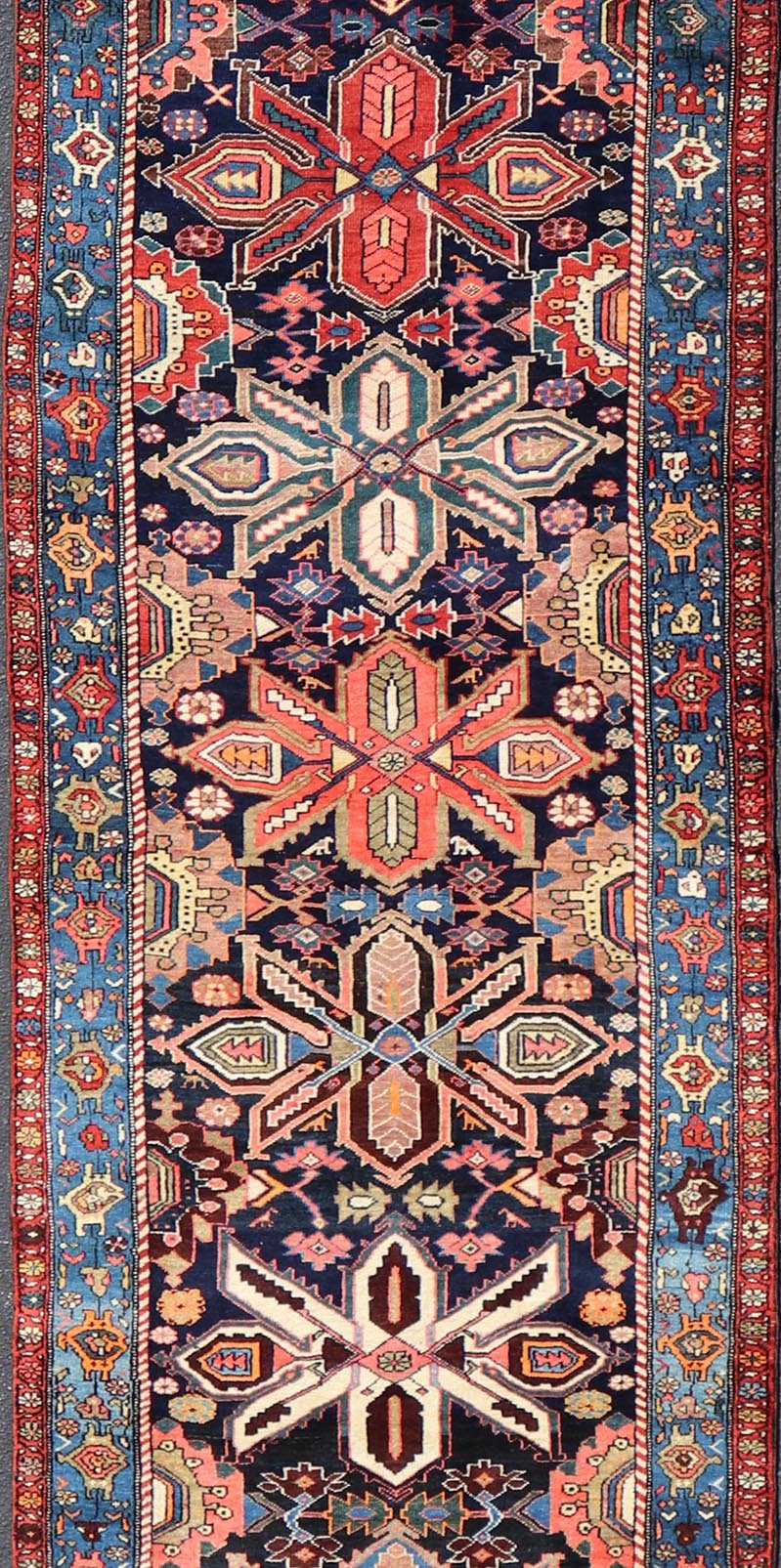 Antique Persian Bidjar Runner with All - Over Geometric Floral Medallion Design. Keivan Woven Arts / rug EMB - 22211 - 15455, country of origin / type: Iran / Bidjar, circa 1900. Measures: 4'1 x 17'0 This magnificent Bidjar with an exquisite, all - ... - Keivan Woven ArtsEMB - 22211 - 15455 - 21131
