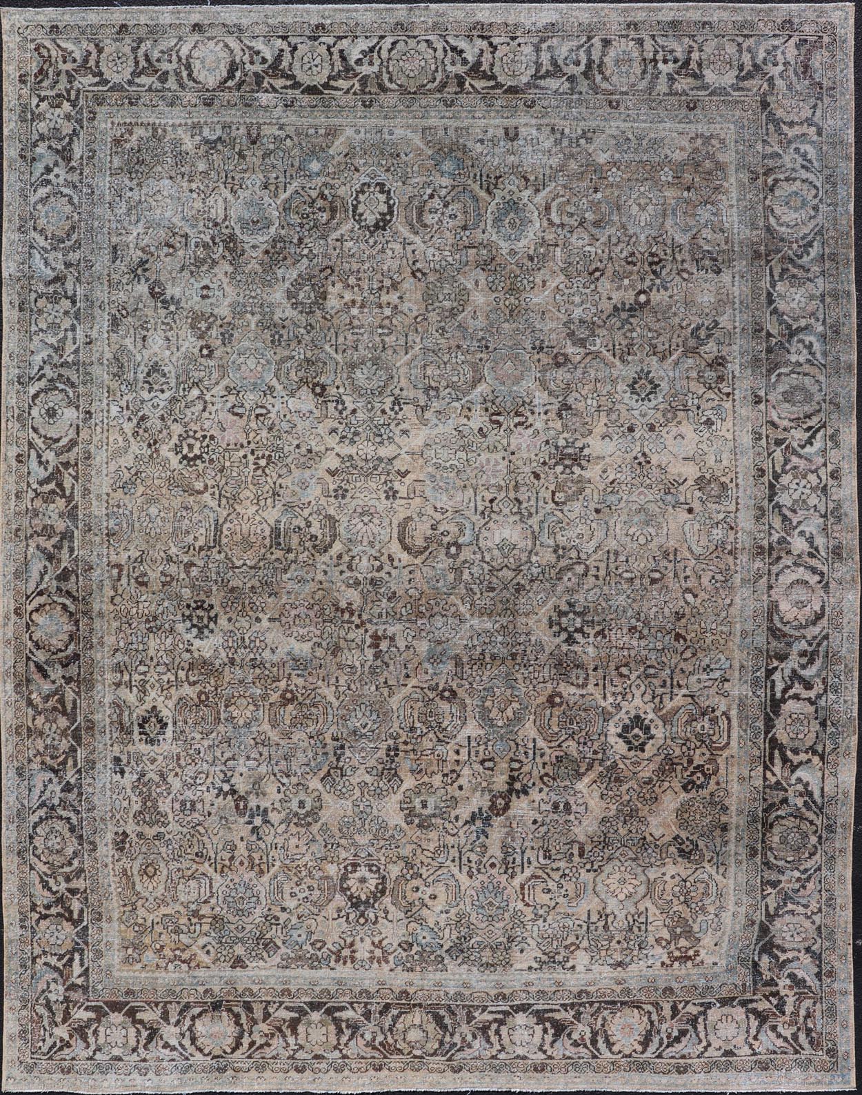 Measures: 9'0 x 12'0 Antique Persian Mahal Rug with Sub - Geometric Design With All - Over Floral. Country of origin: Iran; Type: Sultanabad - Mahal; Design: Diamond Medallion, Floral Medallion; Keivan Woven Arts: Rug / EMB - 22212 - 15087. This anti... - Keivan Woven ArtsEMB - 22212 - 15087 - 20704Rug