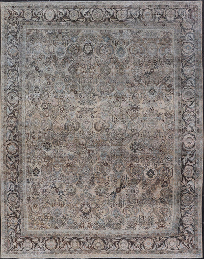 Measures: 9'0 x 12'0 Antique Persian Mahal Rug with Sub - Geometric Design With All - Over Floral. Country of origin: Iran; Type: Sultanabad - Mahal; Design: Diamond Medallion, Floral Medallion; Keivan Woven Arts: Rug / EMB - 22212 - 15087. This anti... - Keivan Woven ArtsEMB - 22212 - 15087 - 20704Rug