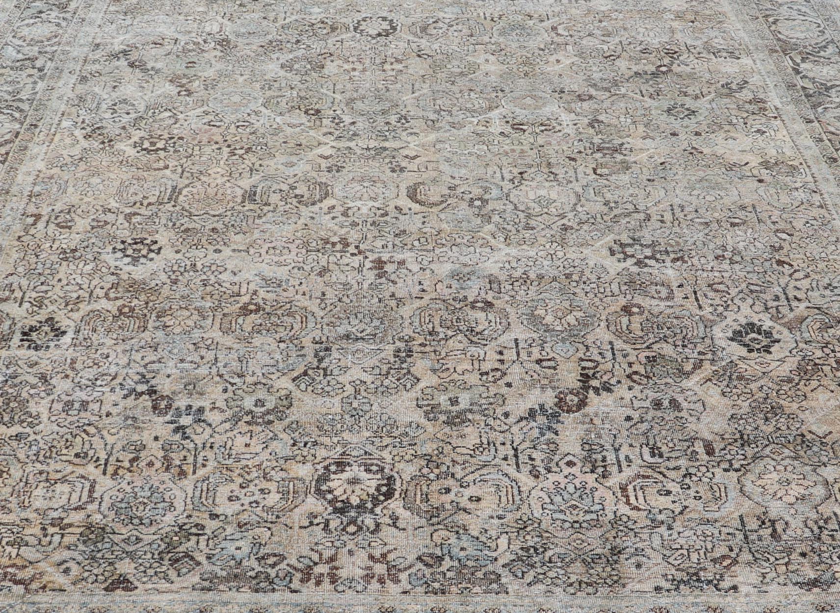 Measures: 9'0 x 12'0 Antique Persian Mahal Rug with Sub - Geometric Design With All - Over Floral. Country of origin: Iran; Type: Sultanabad - Mahal; Design: Diamond Medallion, Floral Medallion; Keivan Woven Arts: Rug / EMB - 22212 - 15087. This anti... - Keivan Woven ArtsEMB - 22212 - 15087 - 20704Rug