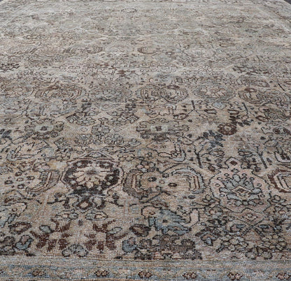 Measures: 9'0 x 12'0 Antique Persian Mahal Rug with Sub - Geometric Design With All - Over Floral. Country of origin: Iran; Type: Sultanabad - Mahal; Design: Diamond Medallion, Floral Medallion; Keivan Woven Arts: Rug / EMB - 22212 - 15087. This anti... - Keivan Woven ArtsEMB - 22212 - 15087 - 20704Rug