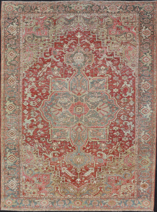 Antique Heriz Rug with All - Over Floral Medallion Design in Traditional Colors. Antique Heriz Rug, Keivan Woven Arts / rug EMB - 22213 - 15086, country of origin / type: Persian / Heriz, circa Early - 20th Century. Measures: 7'7 x 10'5 - Keivan Woven ArtsEMB - 22213 - 15086 - 20698