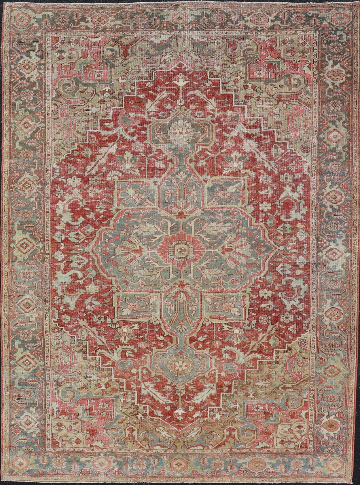 Antique Heriz Rug with All - Over Floral Medallion Design in Traditional Colors. Antique Heriz Rug, Keivan Woven Arts / rug EMB - 22213 - 15086, country of origin / type: Persian / Heriz, circa Early - 20th Century. Measures: 7'7 x 10'5 - Keivan Woven ArtsEMB - 22213 - 15086 - 20698Rug