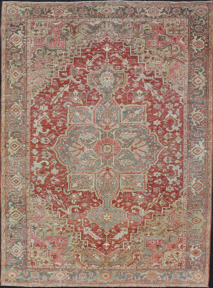 Antique Heriz Rug with All - Over Floral Medallion Design in Traditional Colors. Antique Heriz Rug, Keivan Woven Arts / rug EMB - 22213 - 15086, country of origin / type: Persian / Heriz, circa Early - 20th Century. Measures: 7'7 x 10'5 - Keivan Woven ArtsEMB - 22213 - 15086 - 20698Rug
