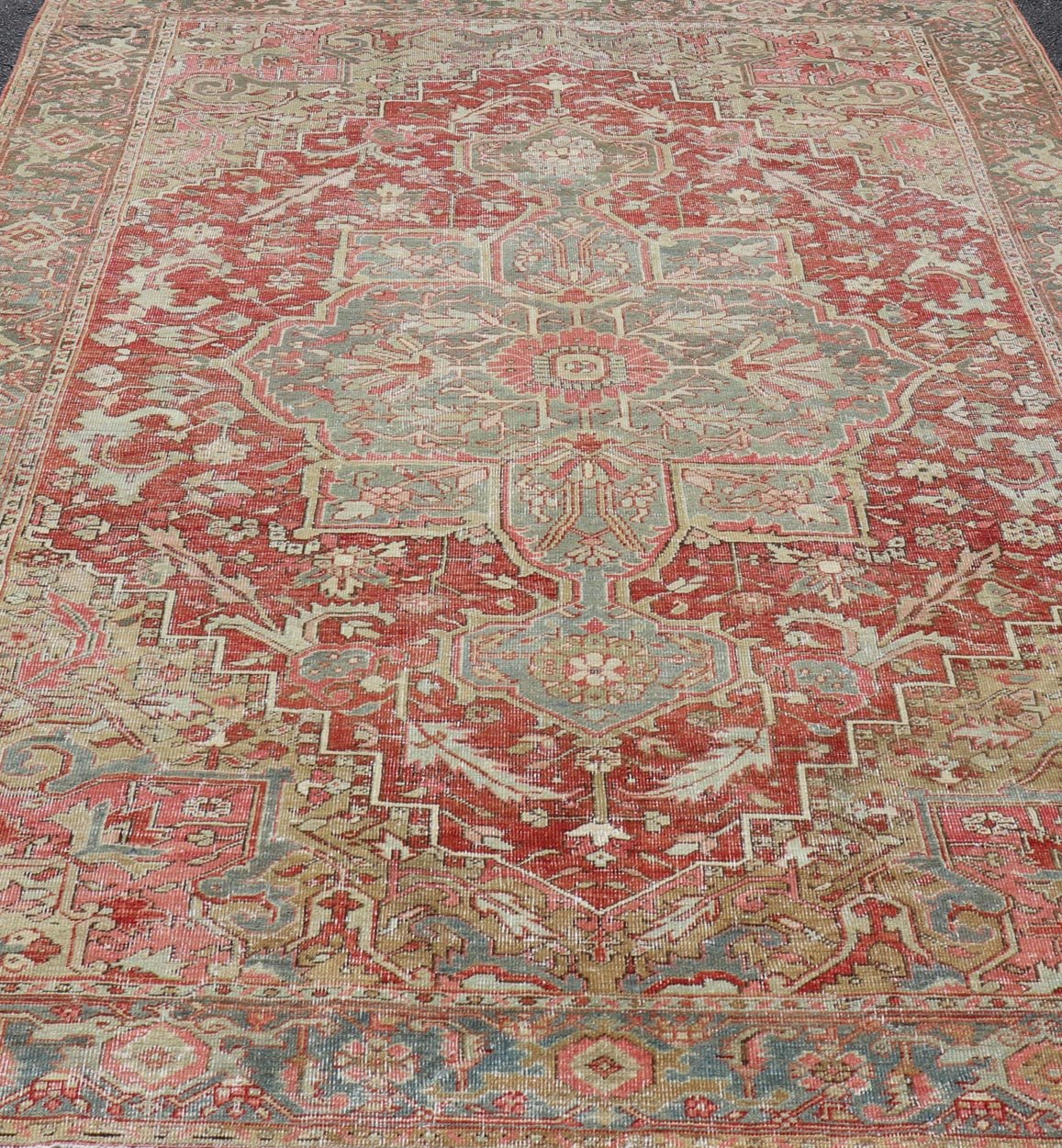 Antique Heriz Rug with All - Over Floral Medallion Design in Traditional Colors. Antique Heriz Rug, Keivan Woven Arts / rug EMB - 22213 - 15086, country of origin / type: Persian / Heriz, circa Early - 20th Century. Measures: 7'7 x 10'5 - Keivan Woven ArtsEMB - 22213 - 15086 - 20698Rug