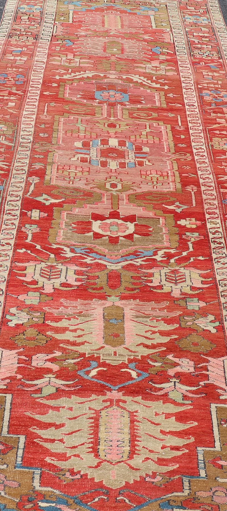 Antique Persian Long Persian Serapi Gallery Runner in Wool with Medallion Design. Keivan Woven Arts; rug EMB - 22214 - 15457, country of origin / type: Iran / Serapi, circa 1900. Measures: 4'9 x 16'9 This antique Persian Serapi rug was hand - knotted ... - Keivan Woven ArtsEMB - 22214 - 15457 - 21137