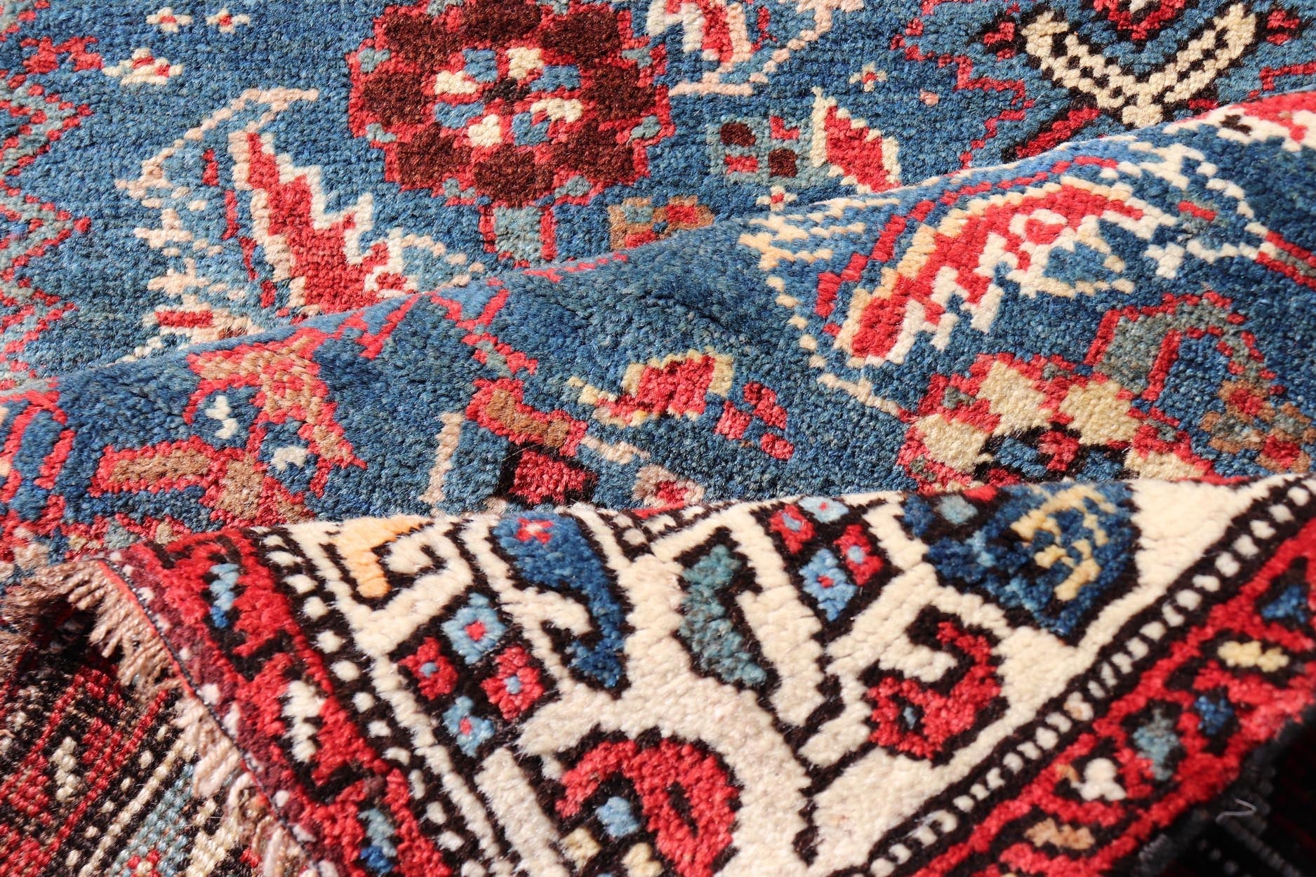 Antique Persian Bidjar Rug with Large Herati Motifs in Blue Background, Red, and Ivory. Keivan Woven Arts / rug /EMB - 22215 - 15083, country of origin / type: Iran / Bidjar, circa 1890 Measures: 3'11 x 12' This antique Persian Bidjar wide r... - Keivan Woven ArtsEMB - 22215 - 15083 - 20271