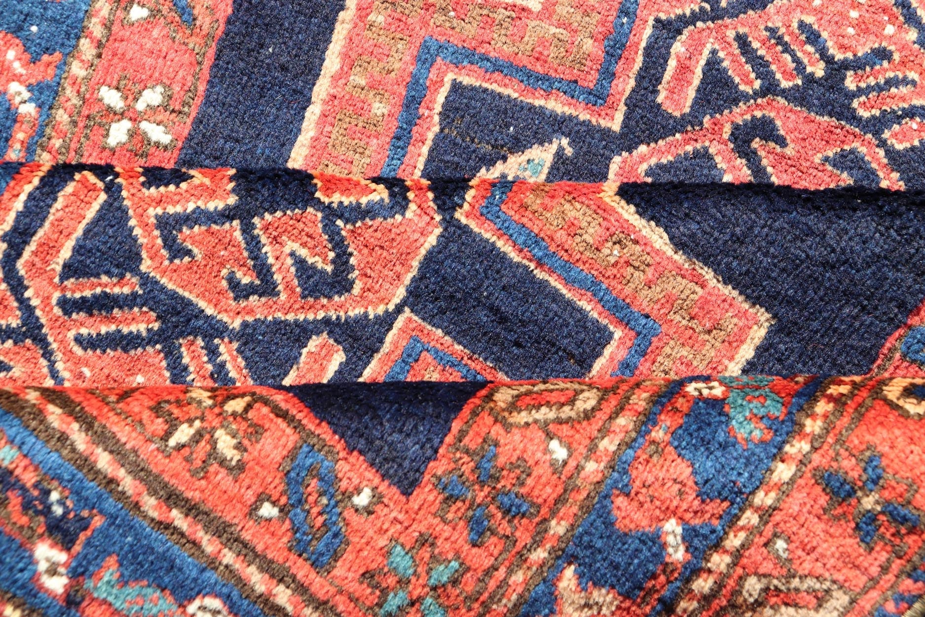 Antique Persian Azerbaijan Runner in Navy Blue Background with Large Medallions. Finely Woven Antique Persian Azerbaijan long runner, from Heriz region, with Large Tribal Medallions. Keivan Woven Arts / rug /EMB - 22219 - 15005, country of origin /... - Keivan Woven ArtsEMB - 22219 - 15005 - 20289