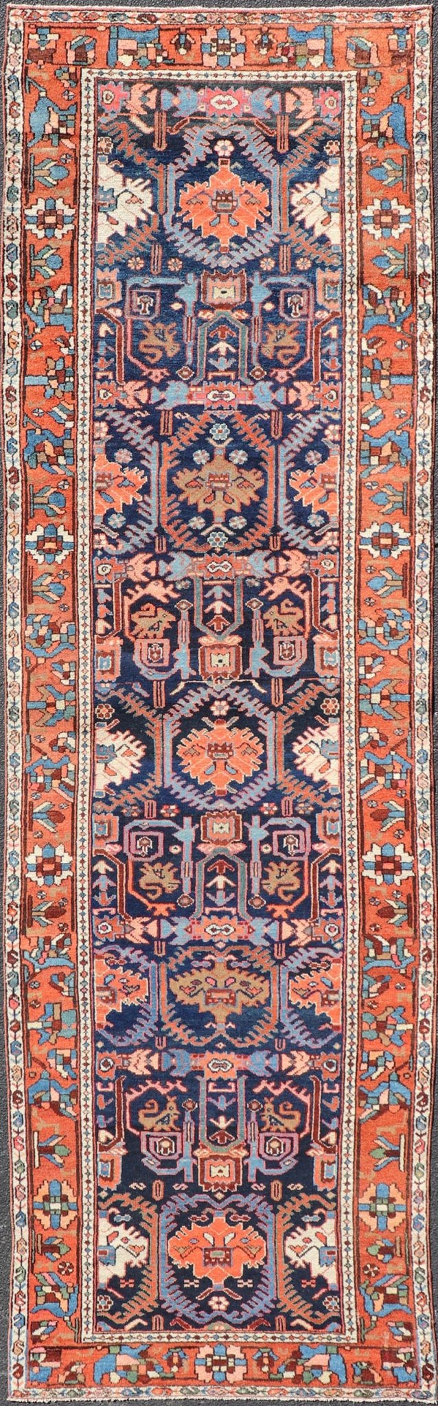 Colorful Antique Persian Bakhtiari Gallery Runner with All - Over Tribal Design. Keivan Woven Arts / rug EMB - 222191 - 15451, country of origin / type: Iran / Bakhtiari, circa 1920 Measures: 3'8 x 12'9 This beautiful antique Bakhtiari rug from Persia... - Keivan Woven ArtsEMB - 222191 - 15451 - 21143Rug