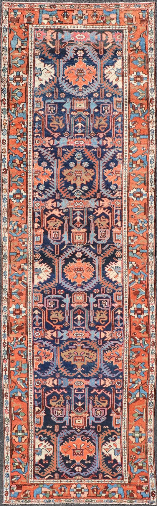 Colorful Antique Persian Bakhtiari Gallery Runner with All - Over Tribal Design. Keivan Woven Arts / rug EMB - 222191 - 15451, country of origin / type: Iran / Bakhtiari, circa 1920 Measures: 3'8 x 12'9 This beautiful antique Bakhtiari rug from Persia... - Keivan Woven ArtsEMB - 222191 - 15451 - 21143