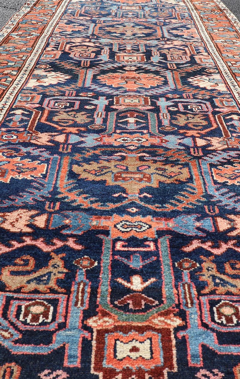 Colorful Antique Persian Bakhtiari Gallery Runner with All - Over Tribal Design. Keivan Woven Arts / rug EMB - 222191 - 15451, country of origin / type: Iran / Bakhtiari, circa 1920 Measures: 3'8 x 12'9 This beautiful antique Bakhtiari rug from Persia... - Keivan Woven ArtsEMB - 222191 - 15451 - 21143Rug