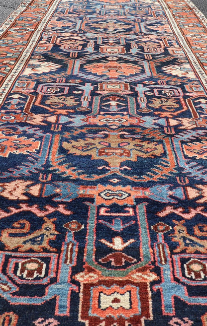 Colorful Antique Persian Bakhtiari Gallery Runner with All - Over Tribal Design. Keivan Woven Arts / rug EMB - 222191 - 15451, country of origin / type: Iran / Bakhtiari, circa 1920 Measures: 3'8 x 12'9 This beautiful antique Bakhtiari rug from Persia... - Keivan Woven ArtsEMB - 222191 - 15451 - 21143Rug