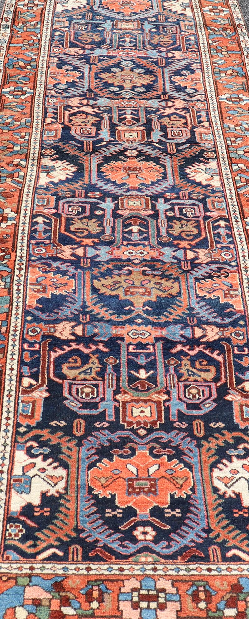 Colorful Antique Persian Bakhtiari Gallery Runner with All - Over Tribal Design. Keivan Woven Arts / rug EMB - 222191 - 15451, country of origin / type: Iran / Bakhtiari, circa 1920 Measures: 3'8 x 12'9 This beautiful antique Bakhtiari rug from Persia... - Keivan Woven ArtsEMB - 222191 - 15451 - 21143Rug