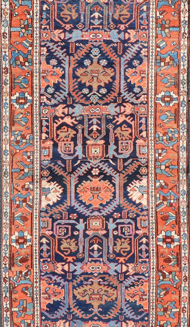 Colorful Antique Persian Bakhtiari Gallery Runner with All - Over Tribal Design. Keivan Woven Arts / rug EMB - 222191 - 15451, country of origin / type: Iran / Bakhtiari, circa 1920 Measures: 3'8 x 12'9 This beautiful antique Bakhtiari rug from Persia... - Keivan Woven ArtsEMB - 222191 - 15451 - 21143Rug