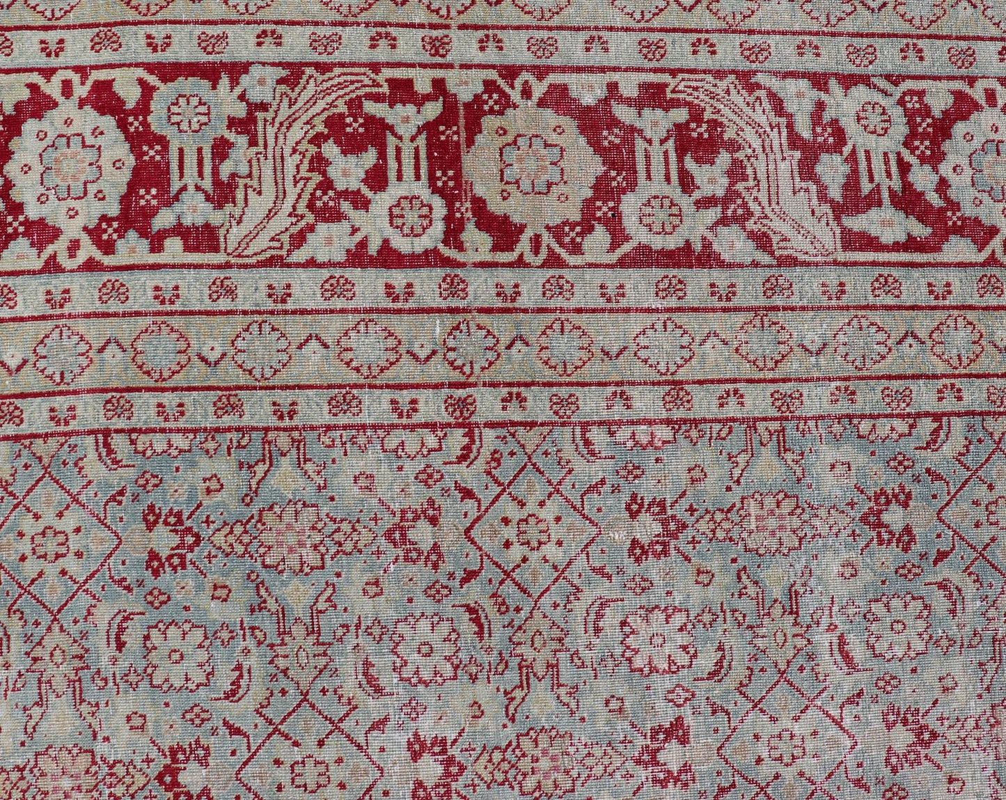 Antique Persian Tabriz Rug with All - Over Herati Design on Blue Field. Keivan Woven Arts / rug EMB - 222201 - 15458, country of origin / type: Iran / Tabriz , circa 1920. Measures: 10'5 x 13'5 This incredible antique distressed Persian Tabriz rug wa... - Keivan Woven ArtsEMB - 222201 - 15458 - 21149