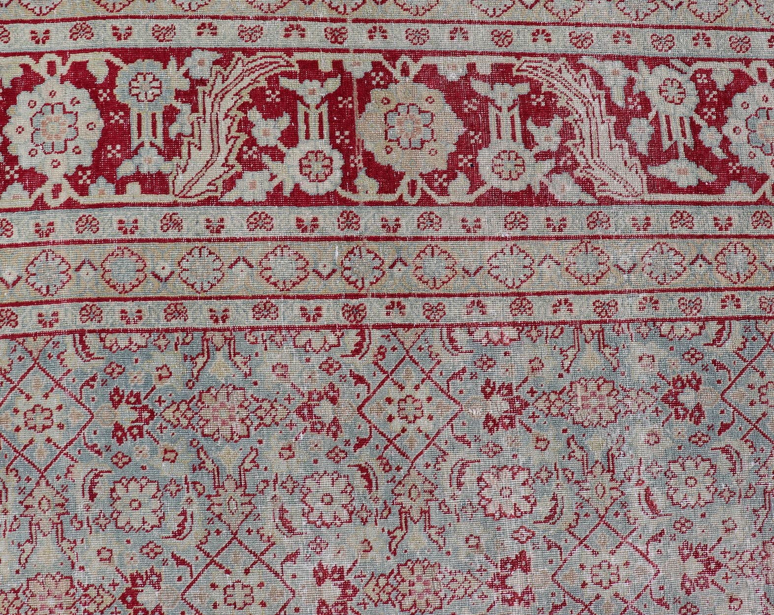 Antique Persian Tabriz Rug with All - Over Herati Design on Blue Field. Keivan Woven Arts / rug EMB - 222201 - 15458, country of origin / type: Iran / Tabriz , circa 1920. Measures: 10'5 x 13'5 This incredible antique distressed Persian Tabriz rug wa... - Keivan Woven ArtsEMB - 222201 - 15458 - 21149Rug