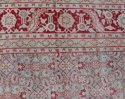 Antique Persian Tabriz Rug with All - Over Herati Design on Blue Field. Keivan Woven Arts / rug EMB - 222201 - 15458, country of origin / type: Iran / Tabriz , circa 1920. Measures: 10'5 x 13'5 This incredible antique distressed Persian Tabriz rug wa... - Keivan Woven ArtsEMB - 222201 - 15458 - 21149Rug