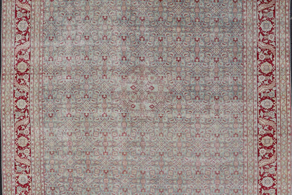 Antique Persian Tabriz Rug with All - Over Herati Design on Blue Field. Keivan Woven Arts / rug EMB - 222201 - 15458, country of origin / type: Iran / Tabriz , circa 1920. Measures: 10'5 x 13'5 This incredible antique distressed Persian Tabriz rug wa... - Keivan Woven ArtsEMB - 222201 - 15458 - 21149