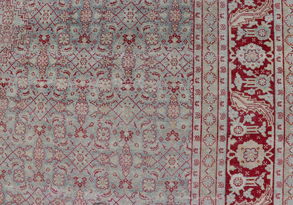 Antique Persian Tabriz Rug with All - Over Herati Design on Blue Field. Keivan Woven Arts / rug EMB - 222201 - 15458, country of origin / type: Iran / Tabriz , circa 1920. Measures: 10'5 x 13'5 This incredible antique distressed Persian Tabriz rug wa... - Keivan Woven ArtsEMB - 222201 - 15458 - 21149