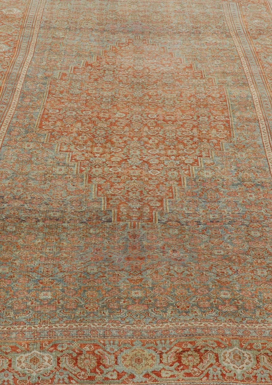 Antique Persian Bidjar Rug In Herati Design With Medallion In Soft Muted Colors. Keivan Woven Arts / rug EMB - 222211 - A - 15467, country of origin / type: Iran / Bidjar, circa 1910 Measures: 7'2 x 12'0 This magnificent Bidjar with an exquisite, all - ... - Keivan Woven ArtsEMB - 222211 - 15467 - 21155Rug