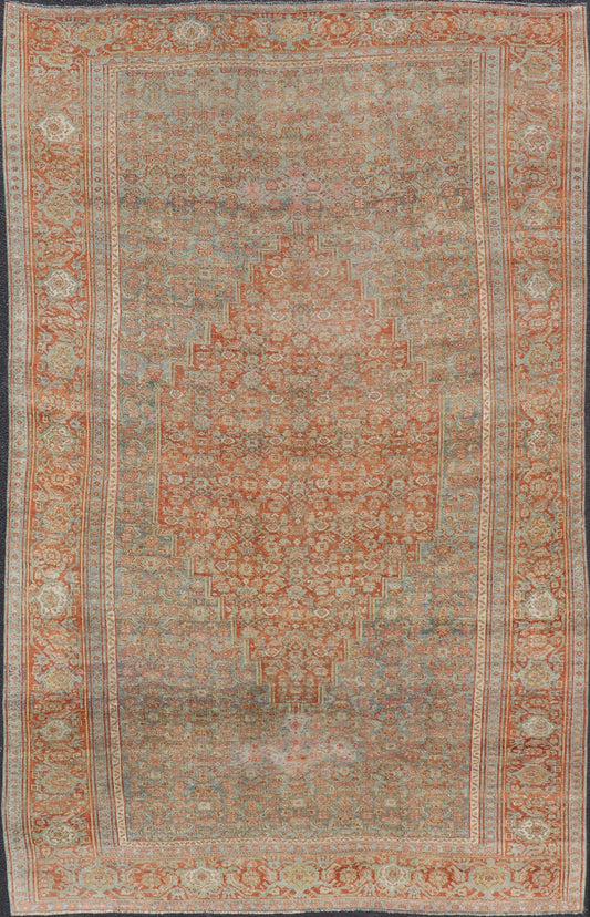 Antique Persian Bidjar Rug In Herati Design With Medallion In Soft Muted Colors. Keivan Woven Arts / rug EMB - 222211 - A - 15467, country of origin / type: Iran / Bidjar, circa 1910 Measures: 7'2 x 12'0 This magnificent Bidjar with an exquisite, all - ... - Keivan Woven ArtsEMB - 222211 - 15467 - 21155Rug