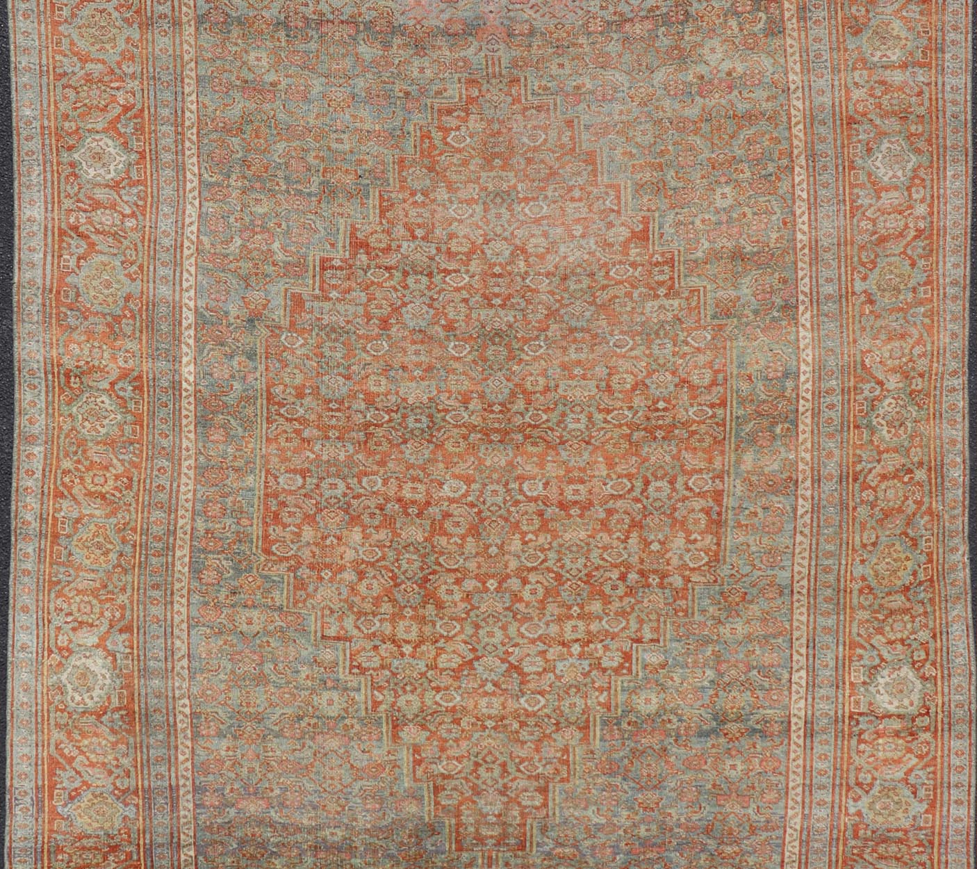 Antique Persian Bidjar Rug In Herati Design With Medallion In Soft Muted Colors. Keivan Woven Arts / rug EMB - 222211 - A - 15467, country of origin / type: Iran / Bidjar, circa 1910 Measures: 7'2 x 12'0 This magnificent Bidjar with an exquisite, all - ... - Keivan Woven ArtsEMB - 222211 - 15467 - 21155Rug