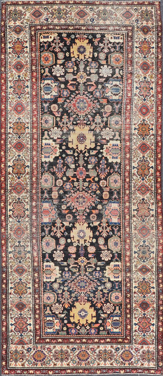 Antique N.W. Persian Large Gallery Rug in navy Blue Background and All - Over Design. Country of Origin: Iran; Type: N.W. Persian; Design: Floral; Keivan Woven Arts: rug/ EMB - 222222 - 15468,.Early 20th century 1900 Measures: 5'2 x 12'10 This... - Keivan Woven ArtsEMB - 222222 - 15468 - 24199Rug