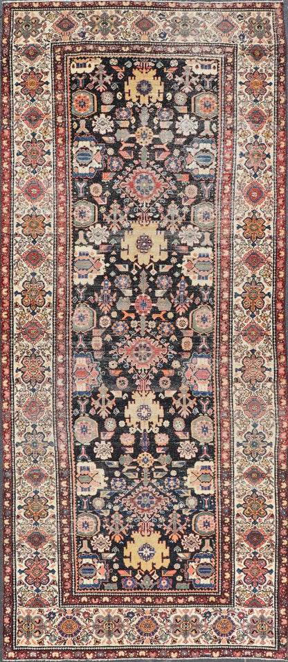 Antique N.W. Persian Large Gallery Rug in navy Blue Background and All - Over Design. Country of Origin: Iran; Type: N.W. Persian; Design: Floral; Keivan Woven Arts: rug/ EMB - 222222 - 15468,.Early 20th century 1900 Measures: 5'2 x 12'10 This... - Keivan Woven ArtsEMB - 222222 - 15468 - 24199Rug