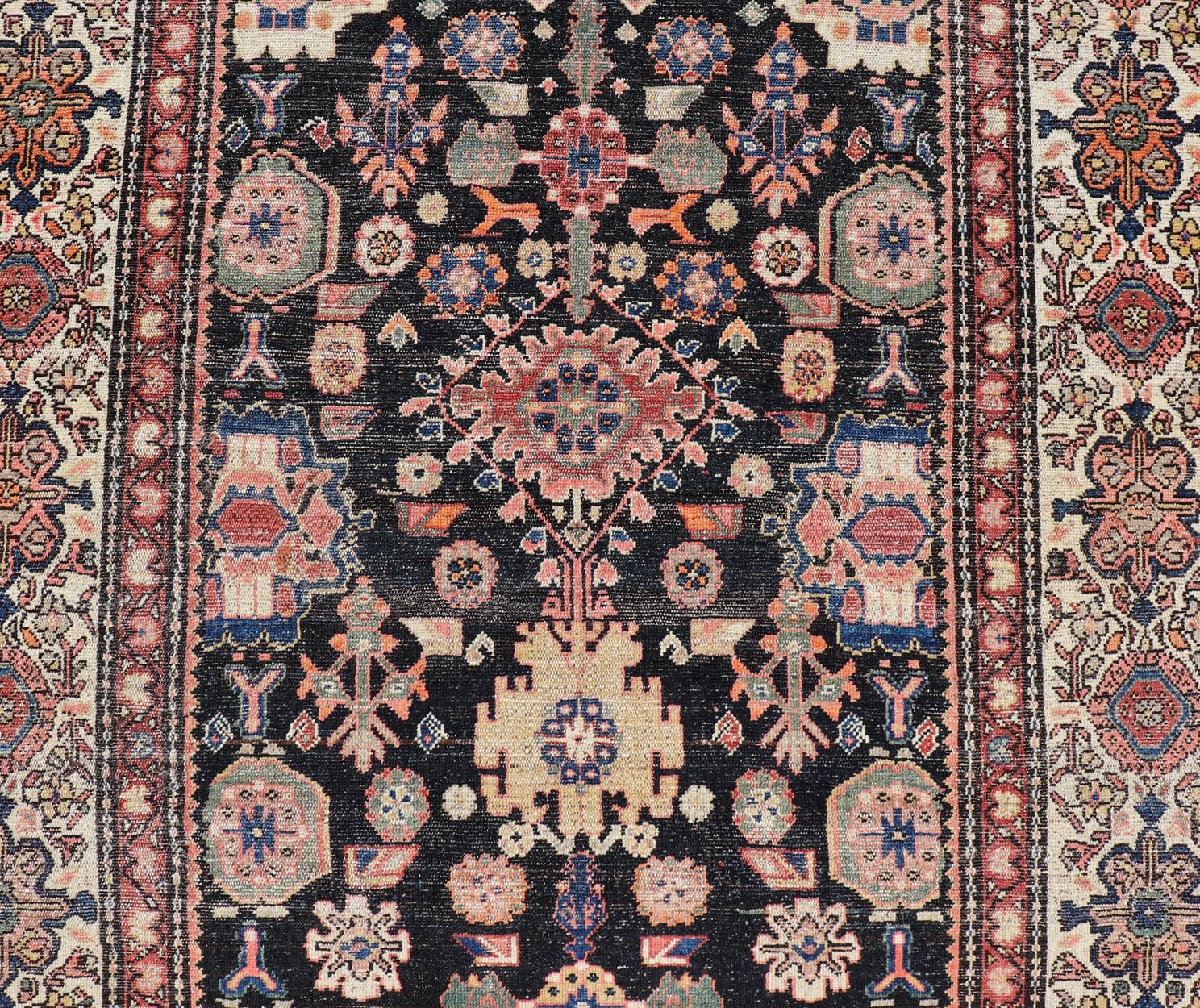Antique N.W. Persian Large Gallery Rug in navy Blue Background and All - Over Design. Country of Origin: Iran; Type: N.W. Persian; Design: Floral; Keivan Woven Arts: rug/ EMB - 222222 - 15468,.Early 20th century 1900 Measures: 5'2 x 12'10 This... - Keivan Woven ArtsEMB - 222222 - 15468 - 24199