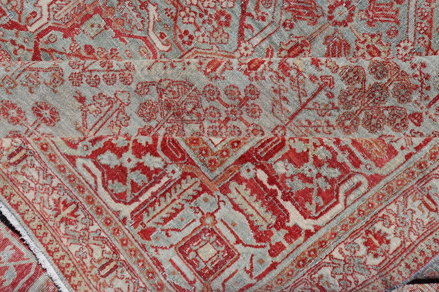 Antique Persian Joshegan Rug in Red, Light Blue, and Cream With Medallion. Keivan Woven Arts / rug EMB - 22223 - 15459, country of origin / type: Iran / Joshegan, circa 1920. Measures: 10'9 x 14'6 This finely woven antique Persian Joshegan rug from ... - Keivan Woven ArtsEMB - 22223 - 15459 - 21161