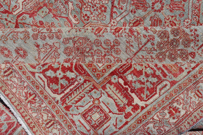 Antique Persian Joshegan Rug in Red, Light Blue, and Cream With Medallion. Keivan Woven Arts / rug EMB - 22223 - 15459, country of origin / type: Iran / Joshegan, circa 1920. Measures: 10'9 x 14'6 This finely woven antique Persian Joshegan rug from ... - Keivan Woven ArtsEMB - 22223 - 15459 - 21161