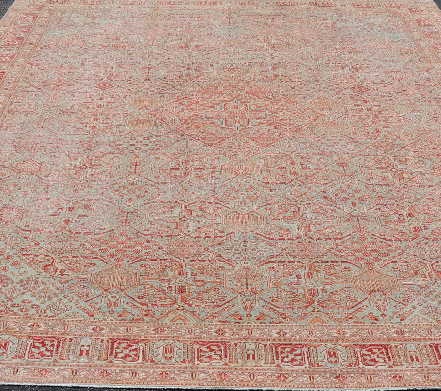 Antique Persian Joshegan Rug in Red, Light Blue, and Cream With Medallion. Keivan Woven Arts / rug EMB - 22223 - 15459, country of origin / type: Iran / Joshegan, circa 1920. Measures: 10'9 x 14'6 This finely woven antique Persian Joshegan rug from ... - Keivan Woven ArtsEMB - 22223 - 15459 - 21161