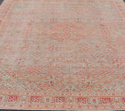 Antique Persian Joshegan Rug in Red, Light Blue, and Cream With Medallion. Keivan Woven Arts / rug EMB - 22223 - 15459, country of origin / type: Iran / Joshegan, circa 1920. Measures: 10'9 x 14'6 This finely woven antique Persian Joshegan rug from ... - Keivan Woven ArtsEMB - 22223 - 15459 - 21161