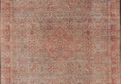 Antique Persian Joshegan Rug in Red, Light Blue, and Cream With Medallion. Keivan Woven Arts / rug EMB - 22223 - 15459, country of origin / type: Iran / Joshegan, circa 1920. Measures: 10'9 x 14'6 This finely woven antique Persian Joshegan rug from ... - Keivan Woven ArtsEMB - 22223 - 15459 - 21161Rug