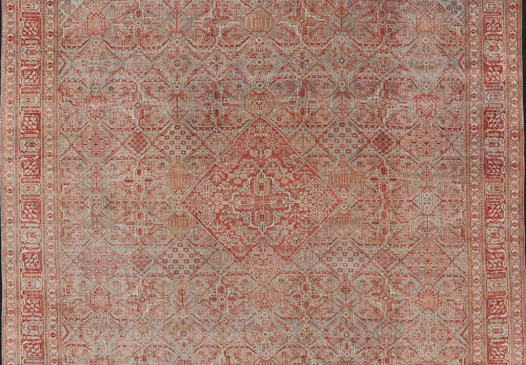 Antique Persian Joshegan Rug in Red, Light Blue, and Cream With Medallion. Keivan Woven Arts / rug EMB - 22223 - 15459, country of origin / type: Iran / Joshegan, circa 1920. Measures: 10'9 x 14'6 This finely woven antique Persian Joshegan rug from ... - Keivan Woven ArtsEMB - 22223 - 15459 - 21161