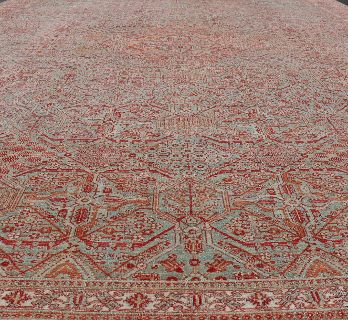 Antique Persian Joshegan Rug in Red, Light Blue, and Cream With Medallion. Keivan Woven Arts / rug EMB - 22223 - 15459, country of origin / type: Iran / Joshegan, circa 1920. Measures: 10'9 x 14'6 This finely woven antique Persian Joshegan rug from ... - Keivan Woven ArtsEMB - 22223 - 15459 - 21161