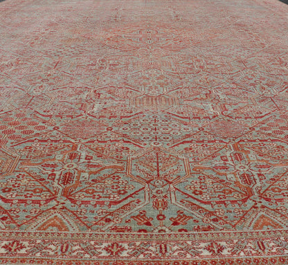 Antique Persian Joshegan Rug in Red, Light Blue, and Cream With Medallion. Keivan Woven Arts / rug EMB - 22223 - 15459, country of origin / type: Iran / Joshegan, circa 1920. Measures: 10'9 x 14'6 This finely woven antique Persian Joshegan rug from ... - Keivan Woven ArtsEMB - 22223 - 15459 - 21161