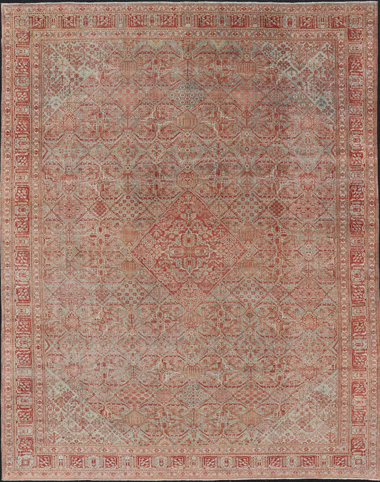 Antique Persian Joshegan Rug in Red, Light Blue, and Cream With Medallion. Keivan Woven Arts / rug EMB - 22223 - 15459, country of origin / type: Iran / Joshegan, circa 1920. Measures: 10'9 x 14'6 This finely woven antique Persian Joshegan rug from ... - Keivan Woven ArtsEMB - 22223 - 15459 - 21161Rug