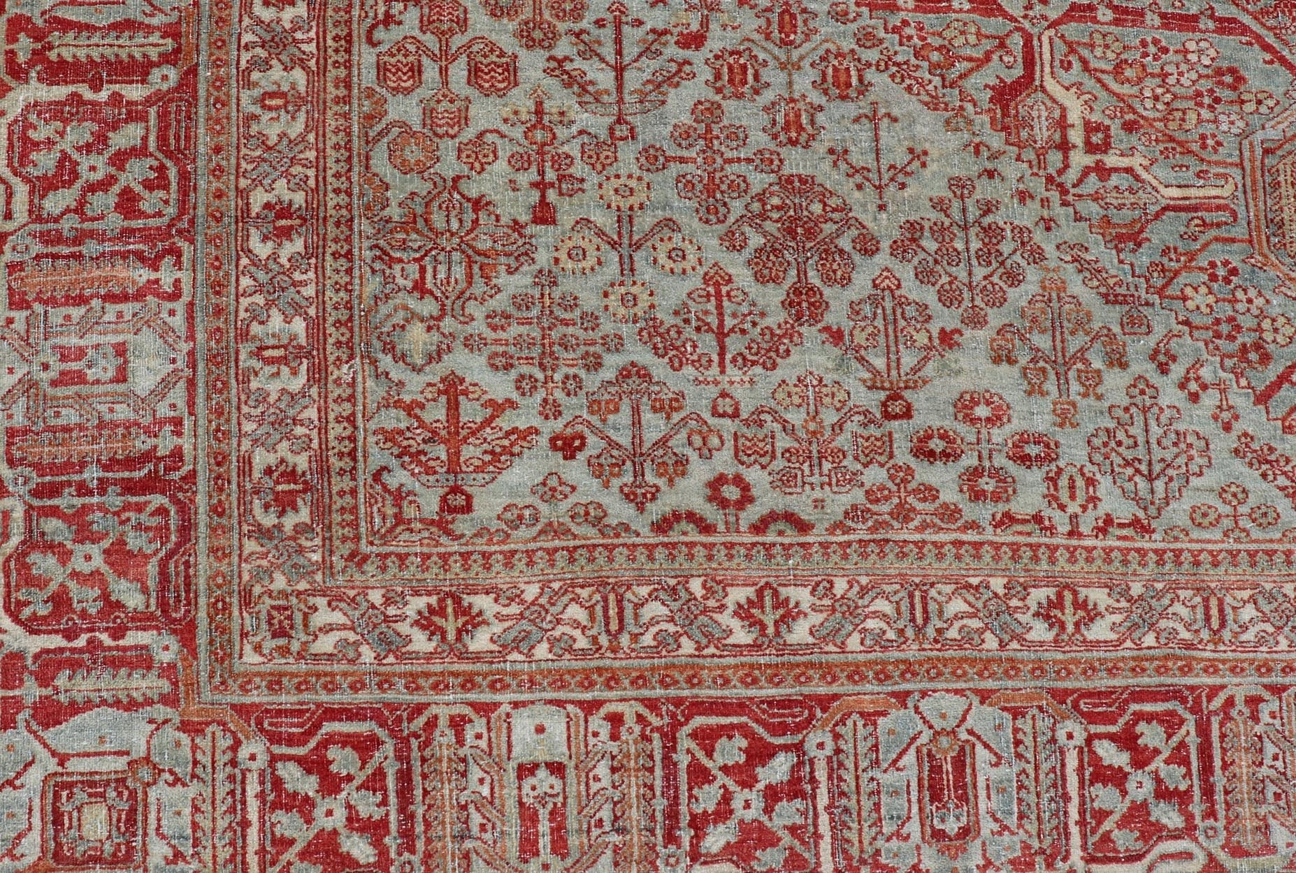 Antique Persian Joshegan Rug in Red, Light Blue, and Cream With Medallion. Keivan Woven Arts / rug EMB - 22223 - 15459, country of origin / type: Iran / Joshegan, circa 1920. Measures: 10'9 x 14'6 This finely woven antique Persian Joshegan rug from ... - Keivan Woven ArtsEMB - 22223 - 15459 - 21161