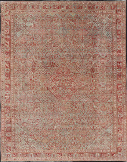 Antique Persian Joshegan Rug in Red, Light Blue, and Cream With Medallion. Keivan Woven Arts / rug EMB - 22223 - 15459, country of origin / type: Iran / Joshegan, circa 1920. Measures: 10'9 x 14'6 This finely woven antique Persian Joshegan rug from ... - Keivan Woven ArtsEMB - 22223 - 15459 - 21161